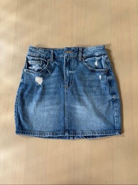 Garage Blue Distressed Denim Mini Skirt